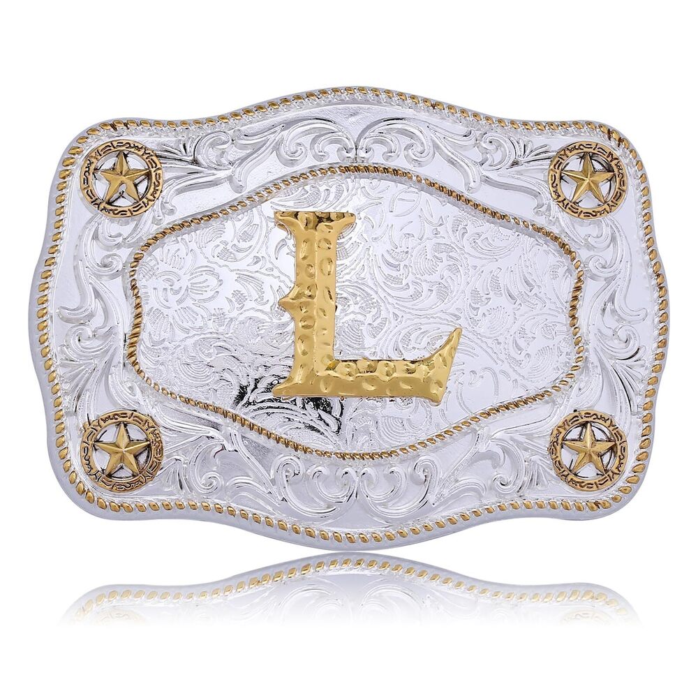 4552 Western Belt Buckles Initial Letters ABCDJMR to Z Large Gold Rodeo